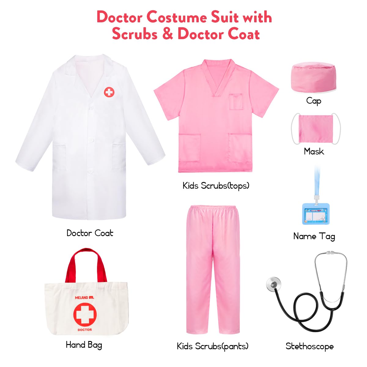 Meland Doctor Costume for Girls-Kid Dress Up for Halloween(Pink,3-4 Years)
