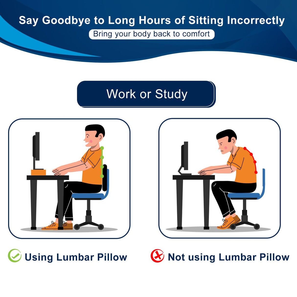 QUTOOL Lumbar Support Pillow for Office Chair, Memory Foam Low Back Support,Back Pain Relief, Ergonomic Large Back Cushion for Desk Chair,Gaming Chair,Adjustable Strap and Washable Cover