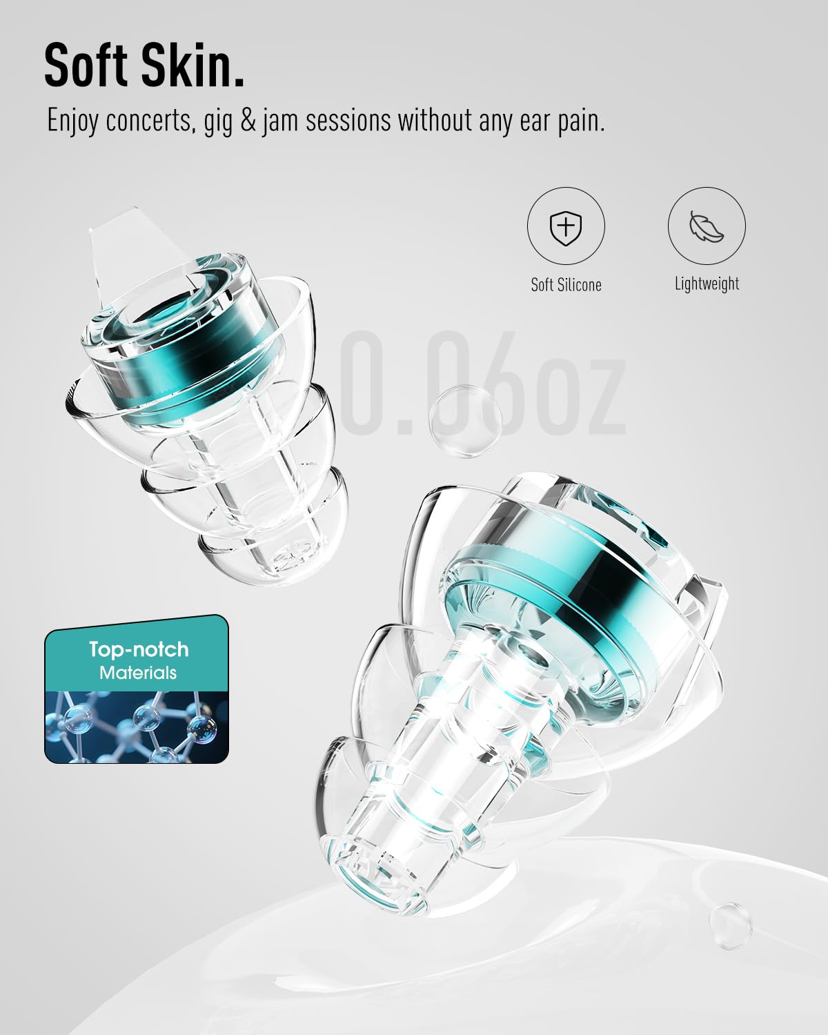 Hearprotek Concert Ear Plugs, 2 Pairs Reusable High Fidelity Musician Ear Plugs, 23db Noise Reduction, Green Silicone Earplugs for Concerts, Festivals, DJs, Nightclubs, Drumming, Parties