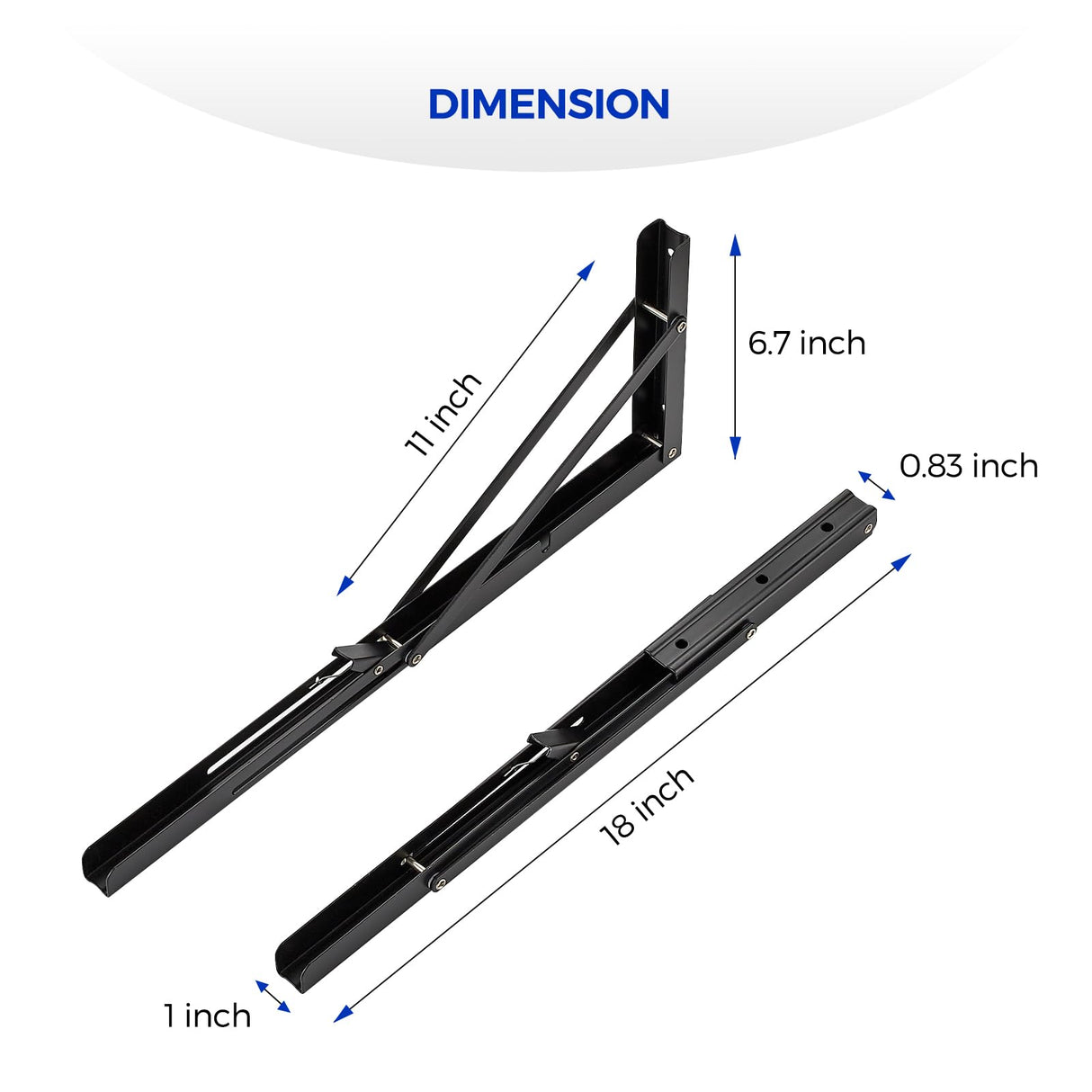 Ravinte 2 Pack 18 Inch Folding Shelf Brackets – Matte Black, Heavy Duty Collapsible Brackets for Tables and Benches – Space-Saving Design