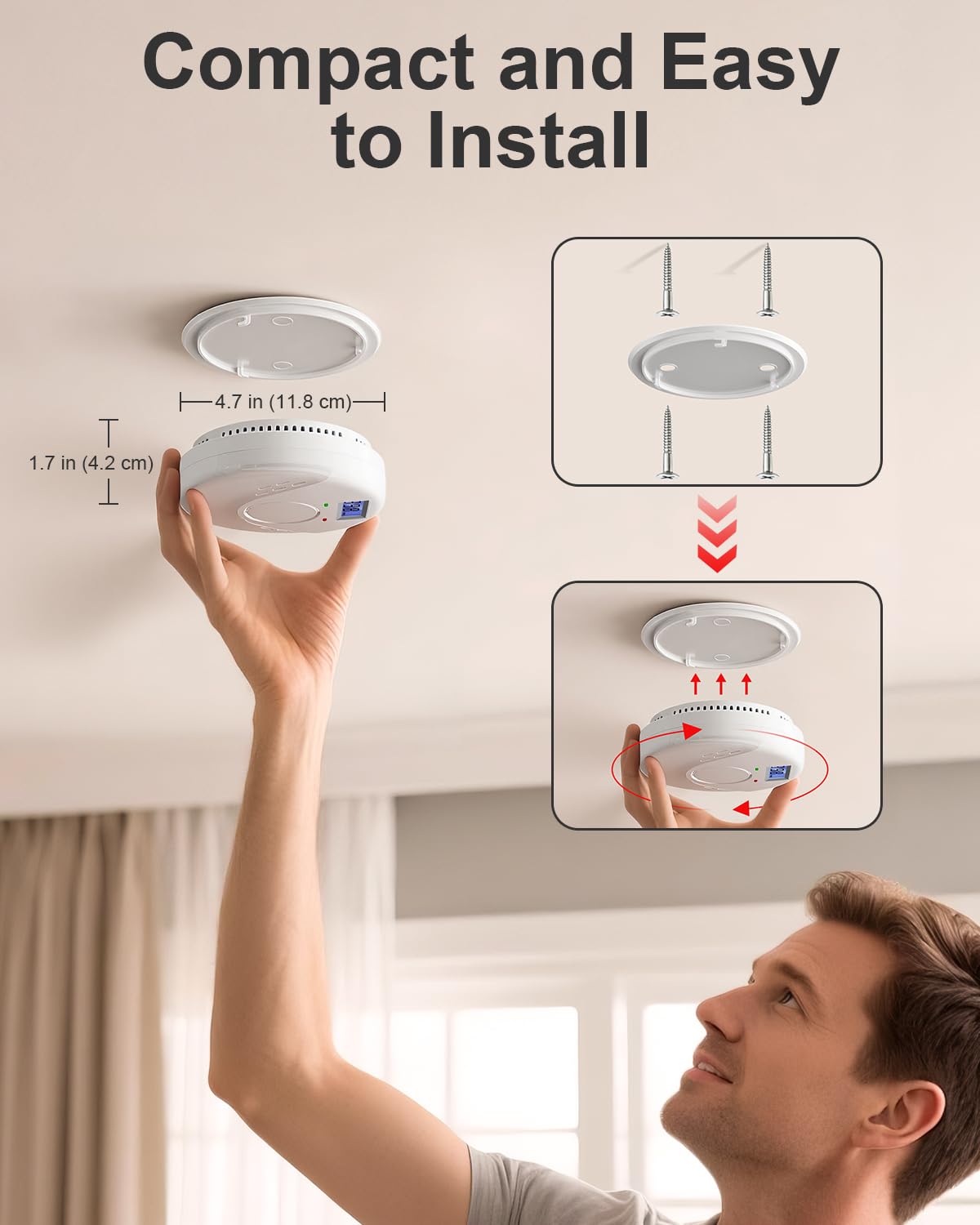 Smoke and Carbon Monoxide Detector, Battery Operated Fire Alarm with LCD Display & Test/Reset Button, Portable Photoelectric CO Smoke Detector Combo for Home, Apartment, RV & Travel (1 Pack)
