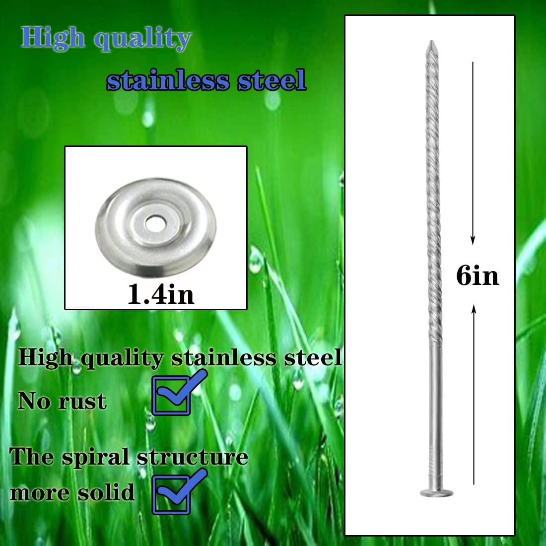 Uitose 14 Count Outdoor Rv Rug Stakes, Stainless Steel Spiral Patio Mats Stakes, Used for Fixing Rugs, Tents, Tarps, and RV Mats,Rv Camping Accessories for Outside,Camper Must Haves