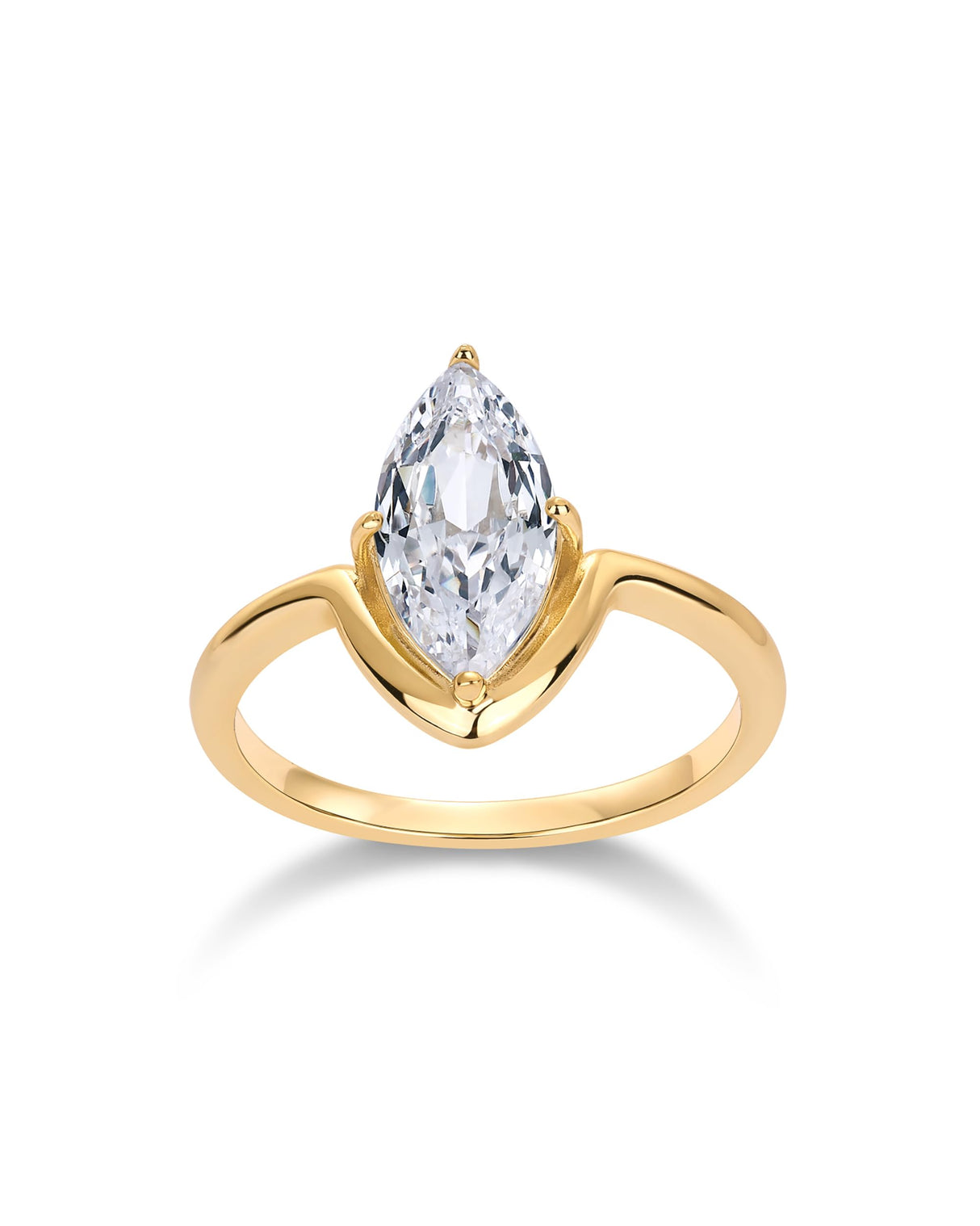 PAVOI 14K Yellow Gold Plated 1.5CT Marquise Cubic Zirconia Bridal Wedding Promise Engagement Ring for Women - Statement Ring - Size 5