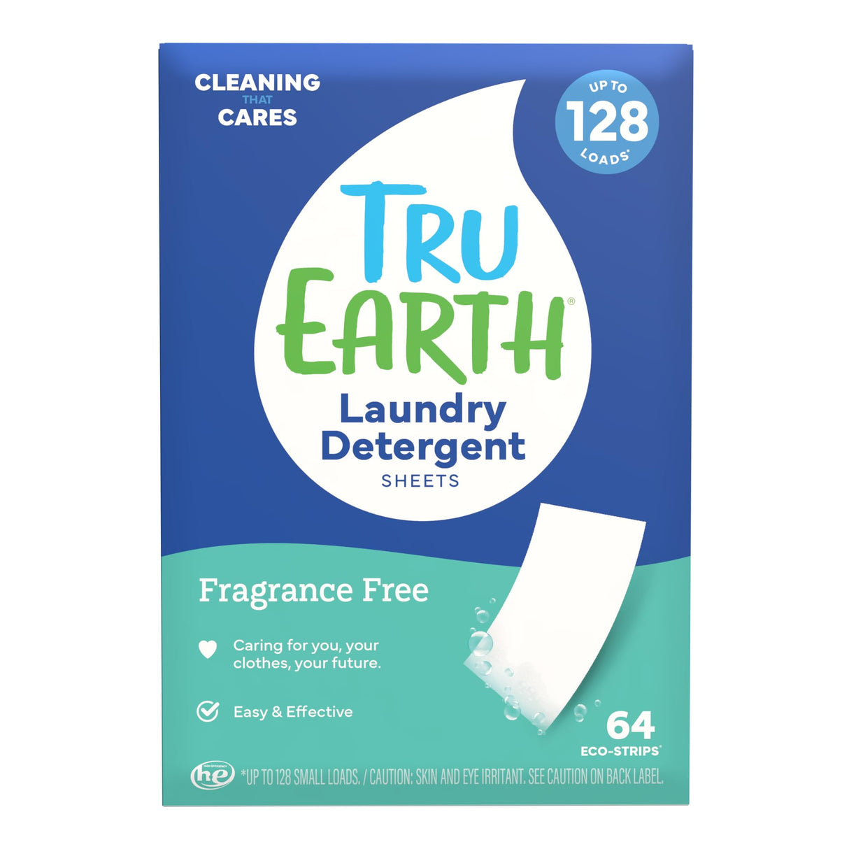 Tru Earth Compact Dry Laundry Detergent - Up to 128 Loads (64 Sheets) - Paraben-Free - Original Eco-Strip Liquidless Detergent, Travel | Packaging May Vary