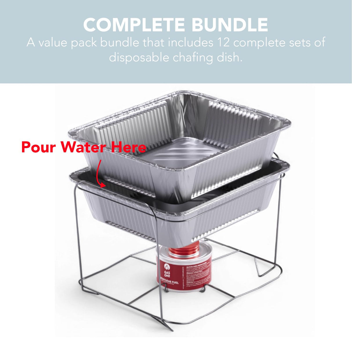 Alpha Living 12 Pack - Disposable Chafing Dish Buffet Set, Welded Body Food Warmers for Parties, 2hr Fuel Cans Complete Set, Half Size Pans, Warming Trays