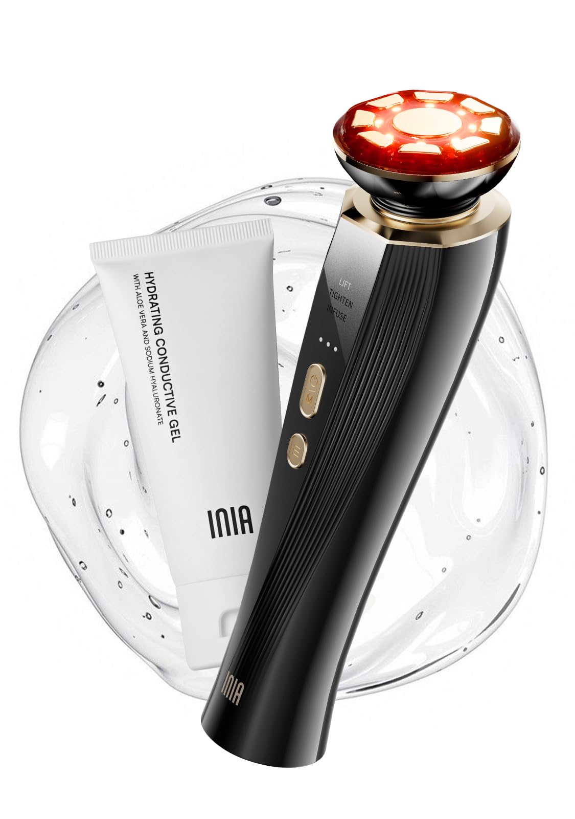 INIA Microcurrent Facial Device, 3-in-1 Facial Massager Red Light Therapy Beauty Device for Face and Neck Skin Rejuvenation Lifting, Tightening, Infusing, Effective Wrinkle and Puffiness Reduction