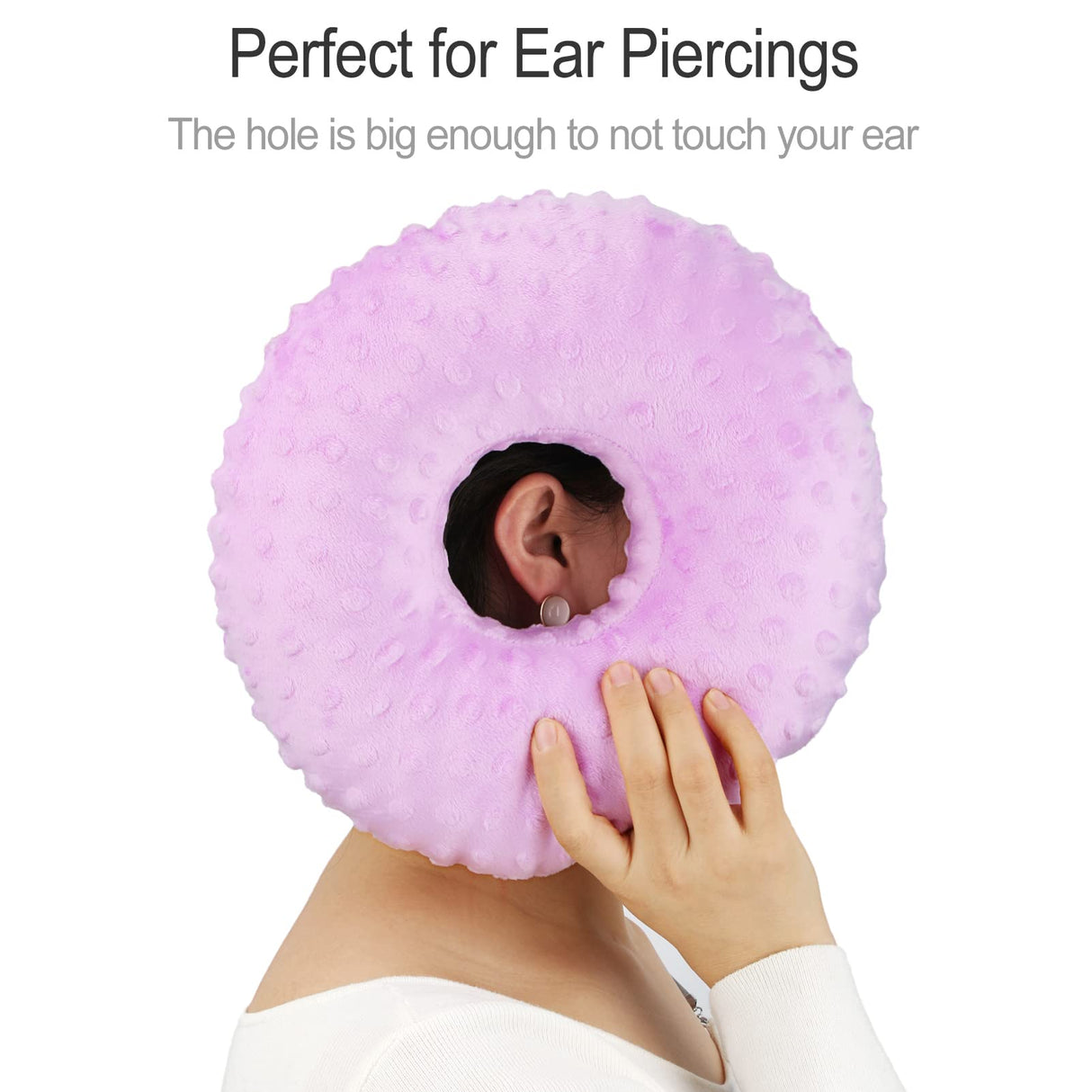 Piercing Pillow Ear Pillows Donut with Hole for Ear Pain CNH, Piercing, Pain Relief Sleeping, Pressure Sore, Side Sleepers, Headphones Minky Dot Lavender