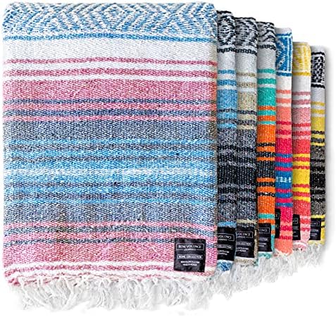 Benevolence LA Authentic Handwoven Mexican Blanket | Yoga Blankets, Outdoor, Picnic, Beach, Camping | Equestrian Saddle | Serape 50x70 inches - Azure, Pack of 1