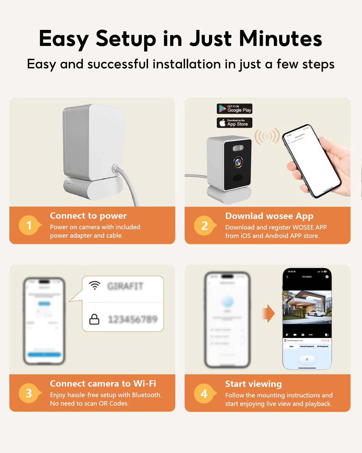 5MP 2K Window Camera,2.4GHz & WiFi Indoor Cameras for Home Security with Mounting Sticker Al Color Night Vision,Person & Motion Detection, (White)