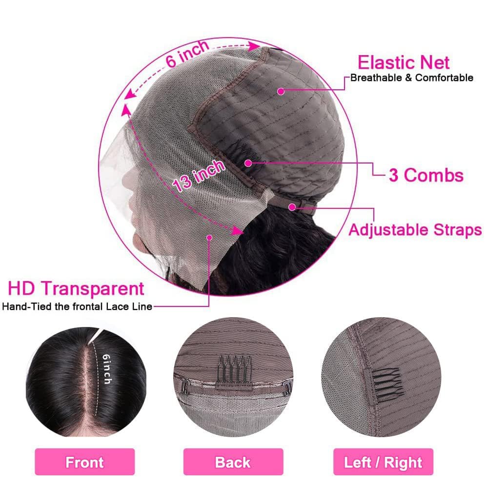 DaXunDi Deep Wave Lace Front Wigs Human Hair 13x6 Curly Wig Human Hair 200% Density HD Lace Front Wigs Human Hair Pre Plucked Deep Wave Wig for Women with Baby Hair (22 Inch)