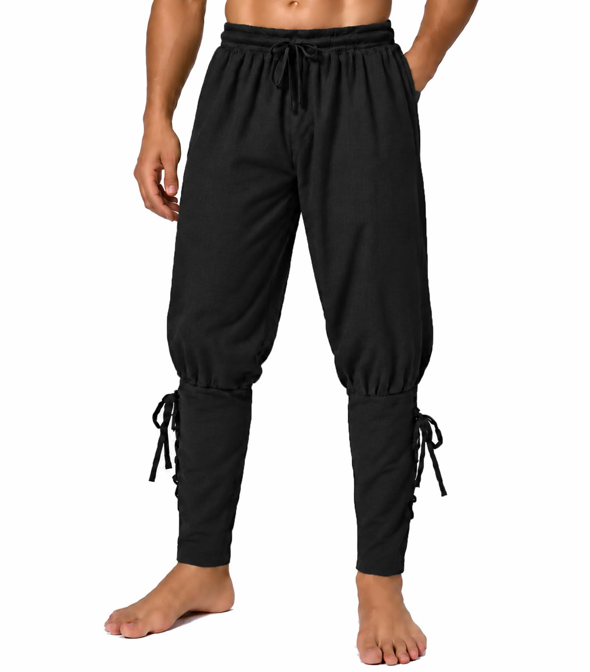 Men's Medieval Renaissance Pirate Pants Viking Ren Faire Costume(M,Black)