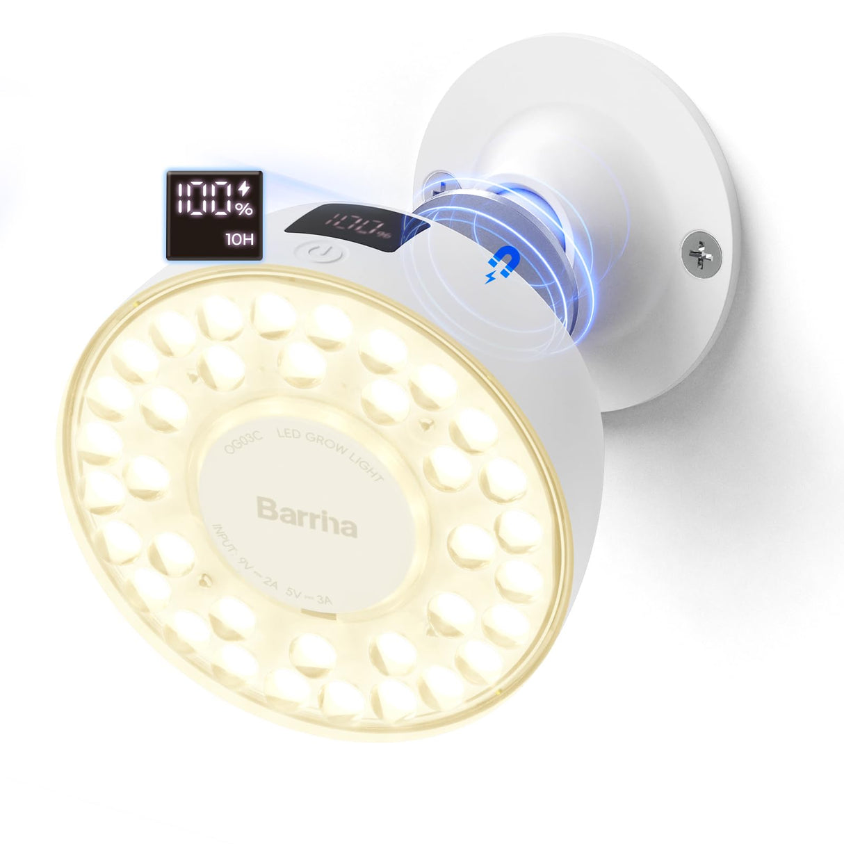 Barrina Orbgrow OG03C Rechargeable Puck Grow Light, 4000K, Cordless Full Spectrum Plant Light for Indoor Plants, Magnetic & Touch Switch with Timer, Small Grow Lamp for Plant Shelf, 1 Pack, White