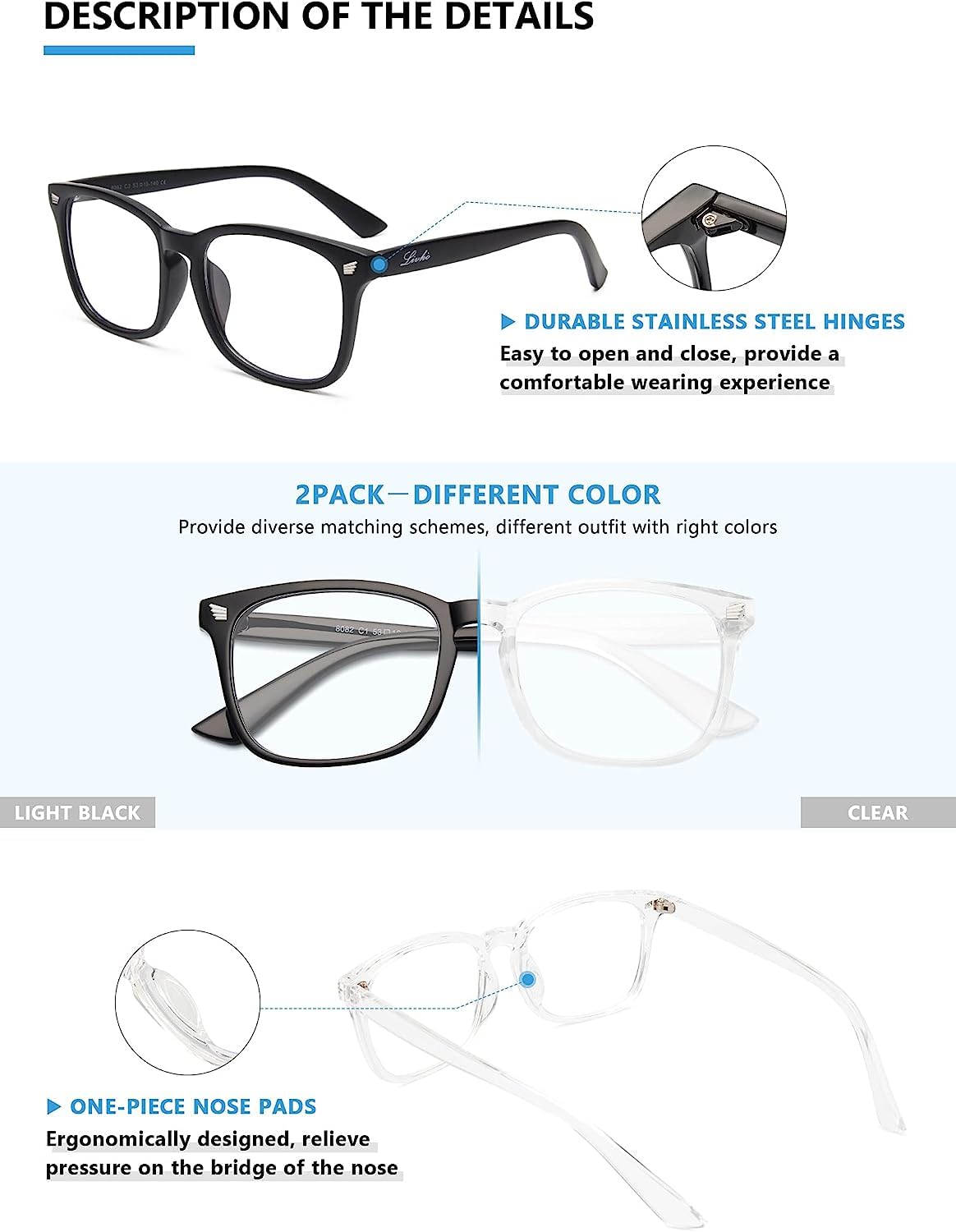 livho High Tech Blue Light Glasses - Advanced 99% Blue Light Blocking Computer Glasses - Anti Eyestrain & UV Glare Protection