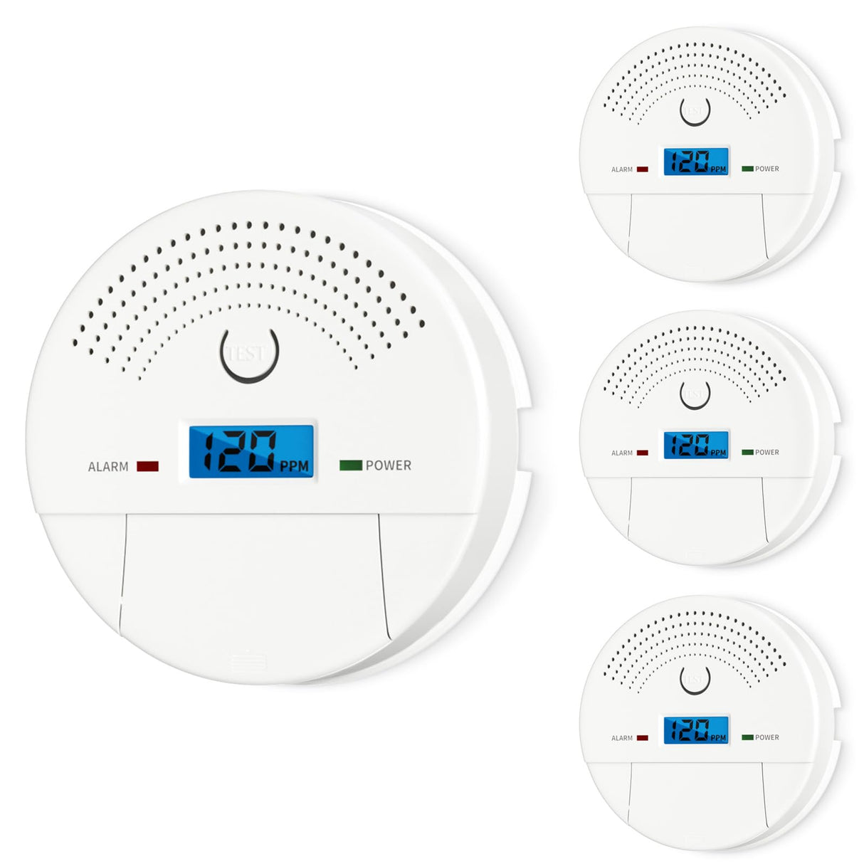 4-Pack, 2-in-1 Smoke and Carbon Monoxide Detector Combo, Battery Operated CO & Smoke Fire Alarm Carbon Monoxide Detectors with LCD Display for Home, Easy to Install