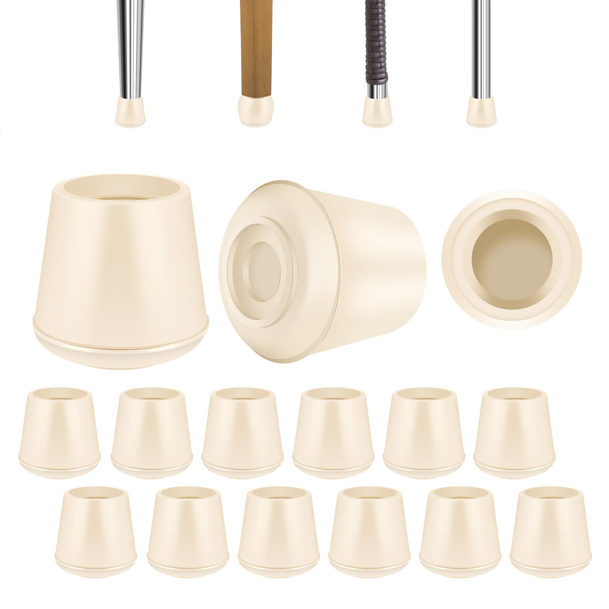 1-1/4" Round Rubber Chair Leg Tips Caps, Chair Leg Floor Protectors Furniture Legs Caps Non Slip Reduce Noise for Hardwood Floors - White, 16 Pack