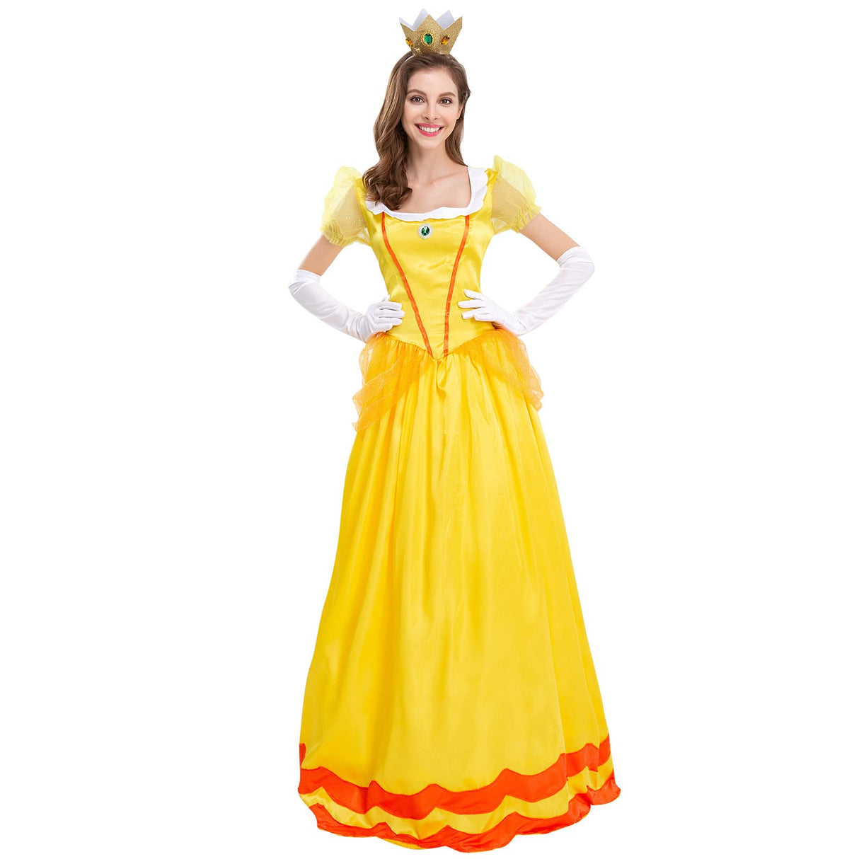 Halloween Costumes for Women: Princess Cosplay Costume for Women Yellow Princess Dress with Crown Role Play Adult Clothes Set Birthday Carnival Party Fancy Dress Up Christmas Outfits Yellow Medium