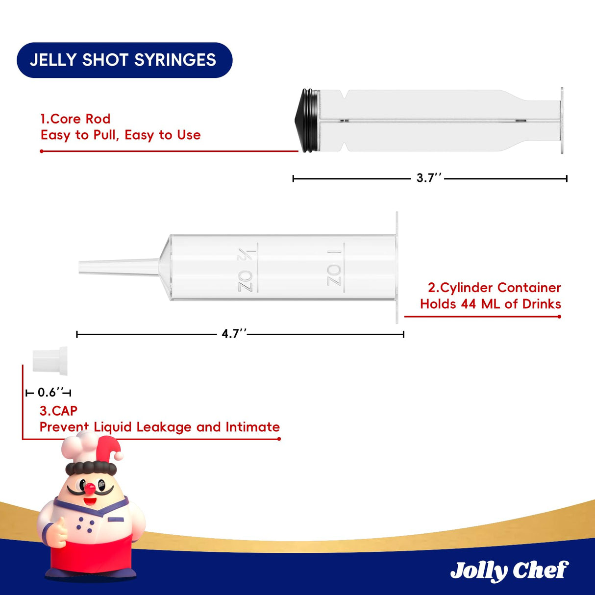 50 PACK 1.5 oz Halloween Jelly Syringes Shot, Medium Containers with Lids, Perfect for Plastic Shot Glasses or Jelly Cups, Great for Halloween Thanksgiving Christmas Party
