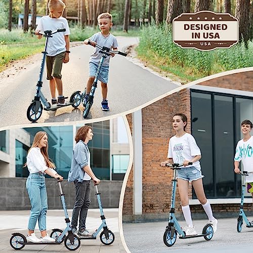 Kick Scooter for Ages 6+,Kid, Teens & Adults. Max Load 240 LBS. Foldable, Lightweight, 8IN Big Wheels for Kids, Teen and Adults, 4 Adjustable Levels. Bearing ABEC9