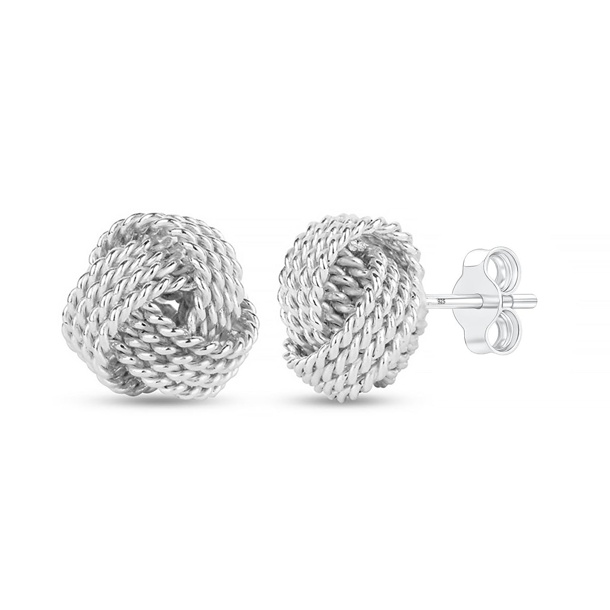 LeCalla Sterling Silver Knot Earrings Jewelry Italian Design Diamond-Cut Twisted Wire Love Knot Stud Earring for Women 10mm
