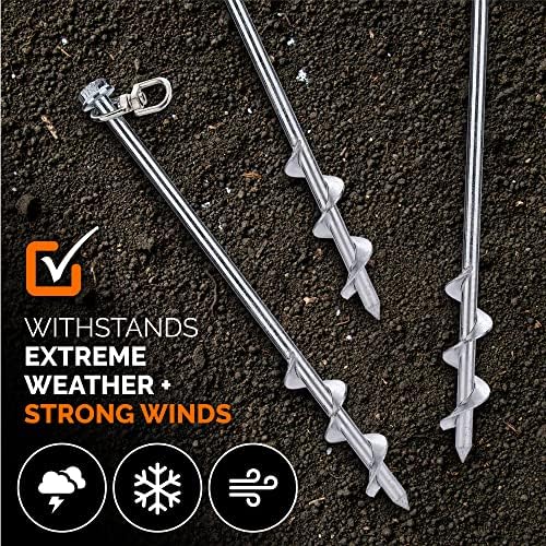 Earth Anchors - 12" Set of 8 Heavy Duty Ground Stakes - Screw in Anchors for Mobile Homes, Sheds, Swing Sets, Trees & Canopies - Includes Drill Bit