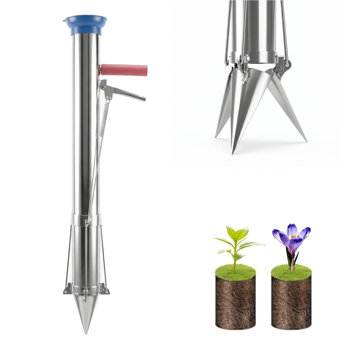 Long Handled Bulb Planter Tools and Vegetable Seedling Tool Manual Plant Transplanter Bulb Planter