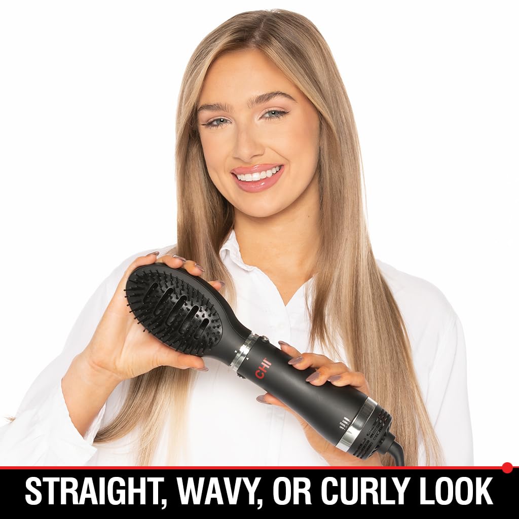 CHI Volumizer 4-in-1 Blowout Brush, Hair Dryer Creates Smooth, Silky & Shiny Hair, Four Interchangeable Attachments For Versatile Styling, Black