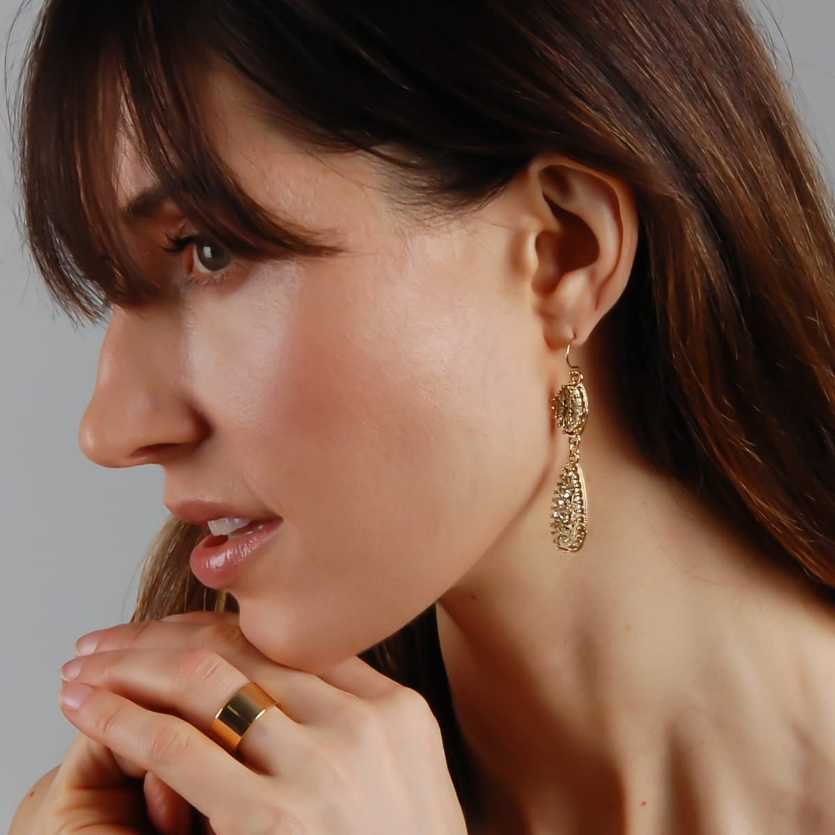 Gold Tone Earrings for Women Dangle - Faux Druzy Long Double Tear Drops