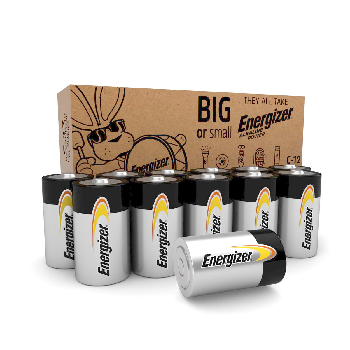 Energizer Alkaline Power C Batteries (12 Pack), Long-Lasting Alkaline C Cell Batteries