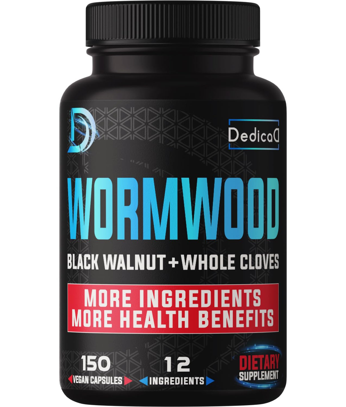 DEDICAD Premium Wormwood Extract Capsules - 5 Month Supply for Digestive, Immune - 12 Herbs Blended with Black Walnut Leaves, Ginger, Turmeric & More - 150 Counts