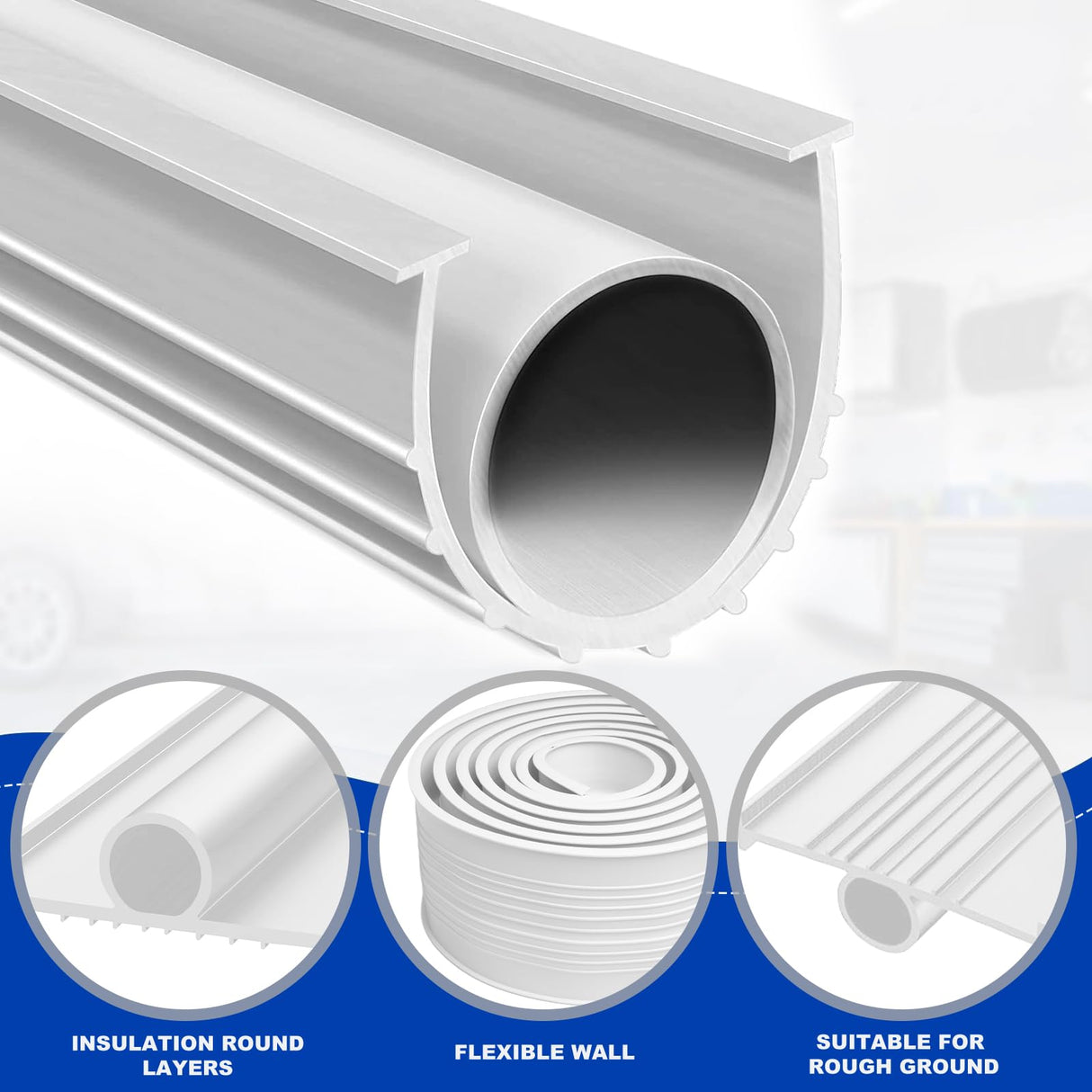 DGSL Garage Door Seals Bottom Rubber Weather Stripping Sealing Strip Replacement, Universal Weatherproof Threshold Buffering (20 Ft, White)
