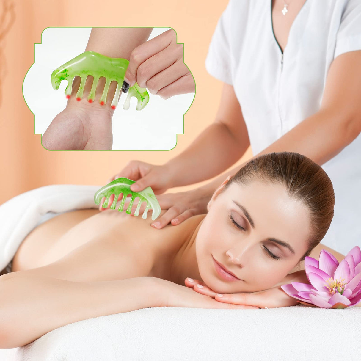 Geiserailie 2 Pieces Jade Combs Massage Stone Hair Gua Sha Scraping Scalp Comb Facial Massage Tool Multifunctional Handheld Head Tools Head Caring Therapy Mother's Day Gift(Elegant Style)