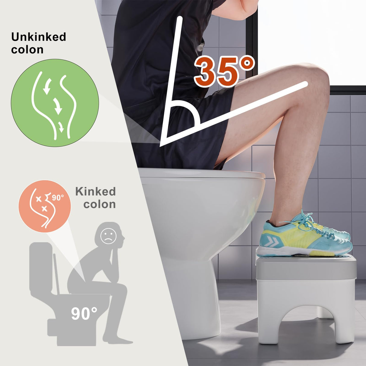 Recximi 2 Pack Toilet Potty Stool Adult, Portable Bathroom Stools for Adults, 7 Inch Step Stool with Fresher Box, Toilet Feet Pooping Stool for Toilet to Help Poop, Grey