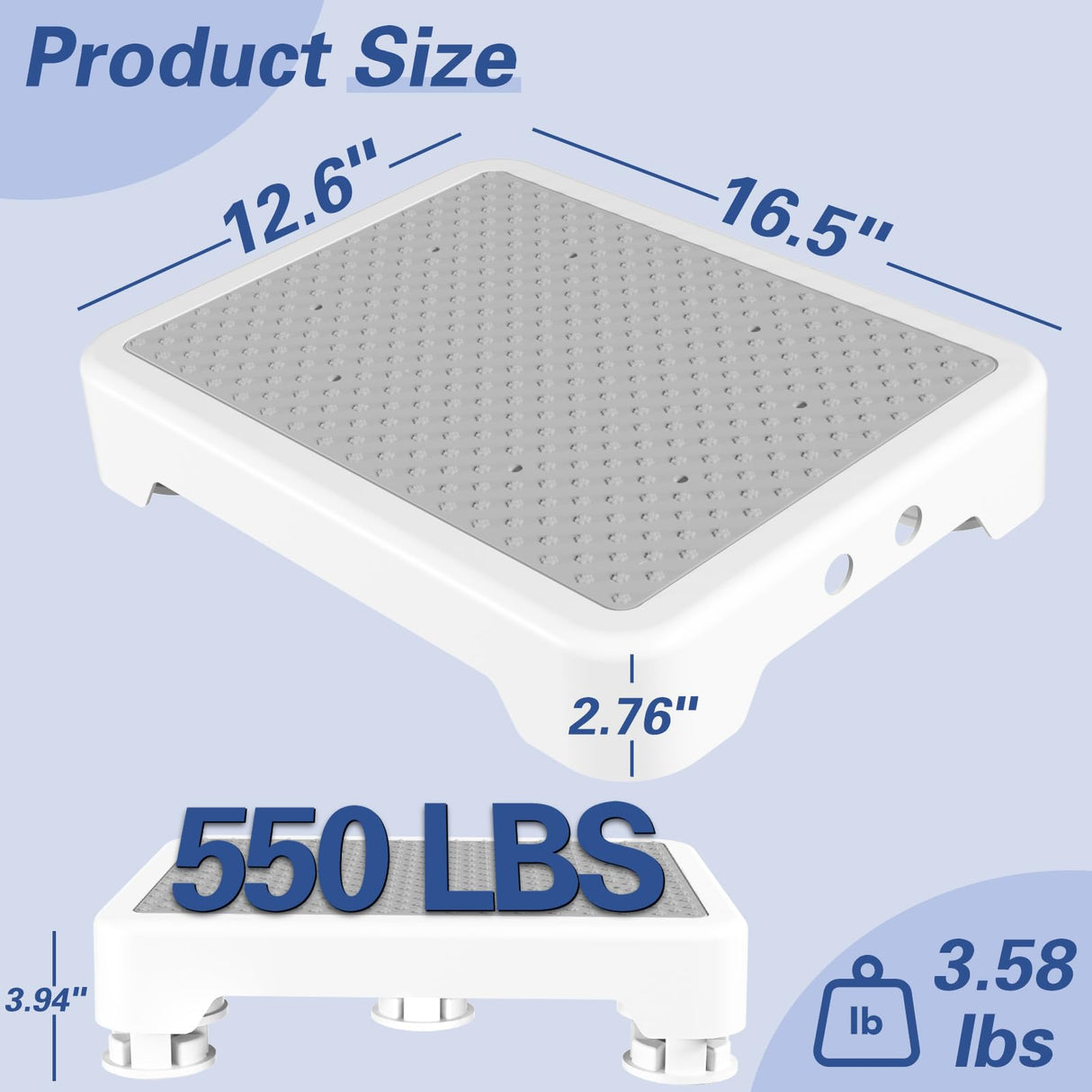 SOYO Mobility One Step Stool, Heavy Duty Indoor Outdoor Non-Slip Small Step Platform Assistive Device for Adult Elderly, Standing Support and Step Riser for Car, Bed, Door, Stair, Bathroom, White-Gray