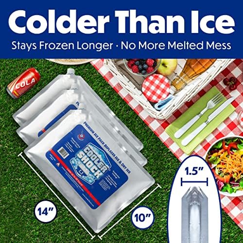 Cooler Shock Reusable Ice Packs for Cooler - Long Lasting Cold Freezer Packs for Coolers and Lunch Boxes - Cooler Ice Packs for Camping Gear, Fishing, Road Trips, Beach Must Haves