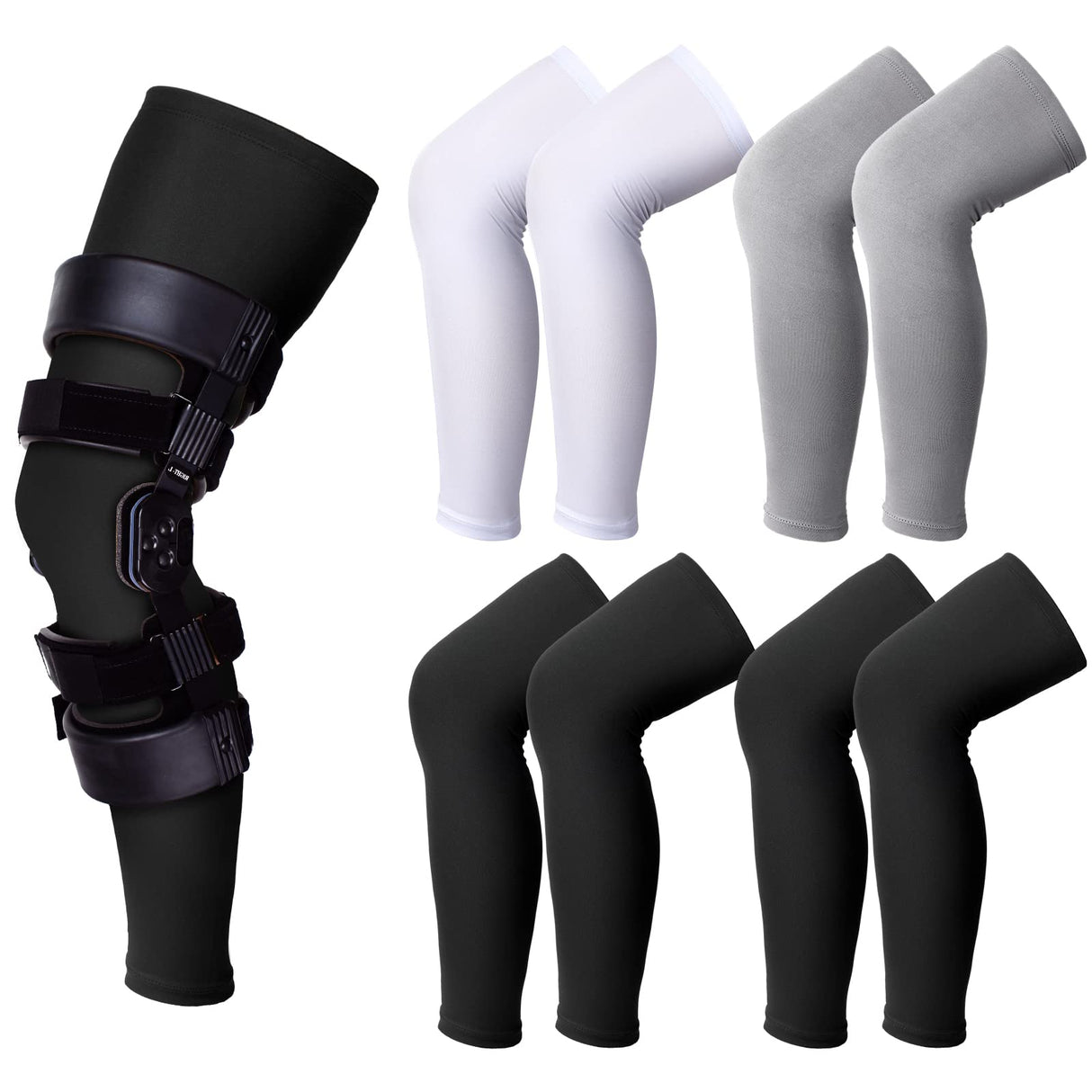 Sosation 8 Pcs Knee Brace Undersleeve Knee Sleeve for Under Brace Closed Patella Compression Breathable Leg Sleeves for Men Women Thigh Shin Support for Sports Protector(Medium)