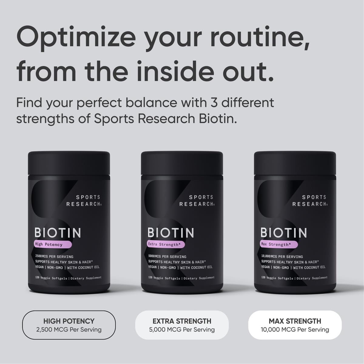 Sports Research Extra Strength Vegan Biotin (Vitamin B) Supplement with Organic Coconut Oil - Supports Keratin for Healthier Hair & Skin - Great for Women & Men - 5,000mcg, 120 Veggie Softgel Capsules