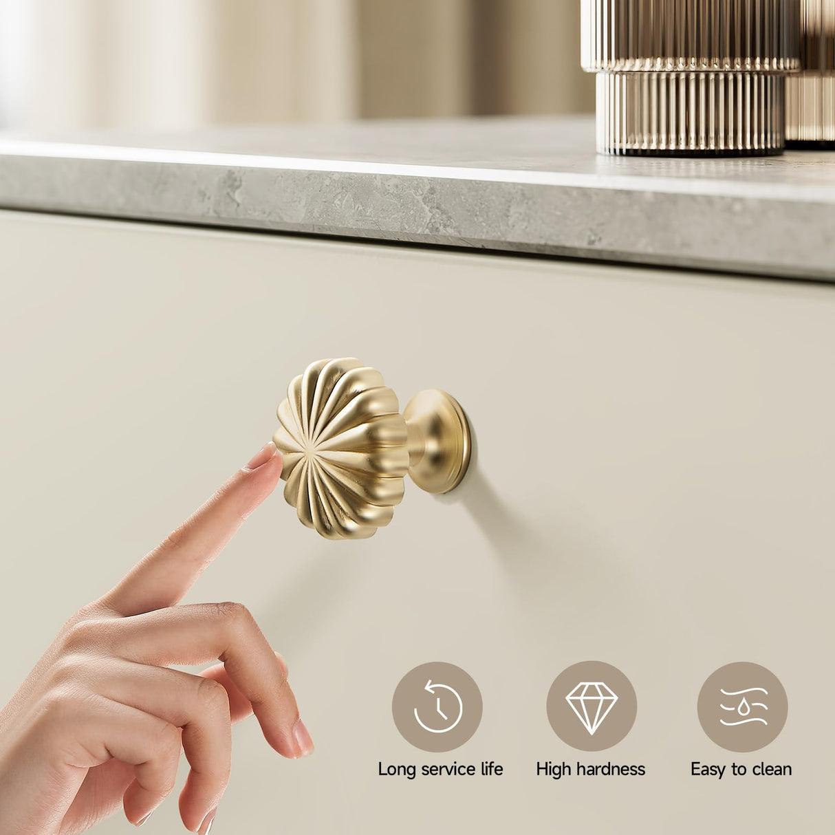 FAPUAL 10 Pack Gold Cabinet Knobs for Kitchen Cabinets and Dresser Drawers,Zinc Alloy Brushed Brass Hardware Handles Pulls,Vintage Cupboard Drawer Knob