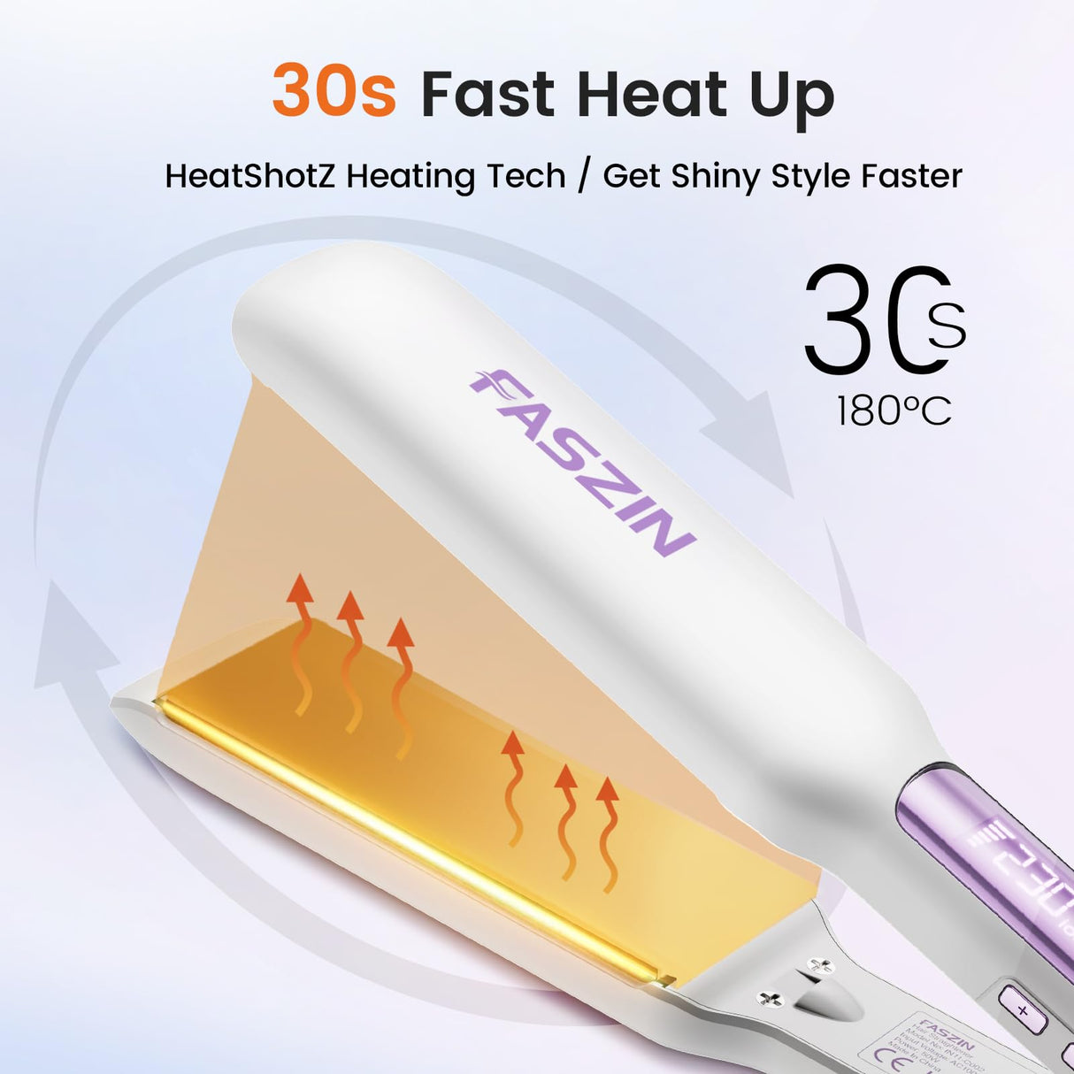 Faszin Professional Hair Straightener, 1.65inch Wide-Plate, Titanium Negative Ion Flat Iron, 30s Rapid Heating, LED Real-Time Temp Display, Wide Voltage & 10 Adjustable Temperature Levels (260-450℉)