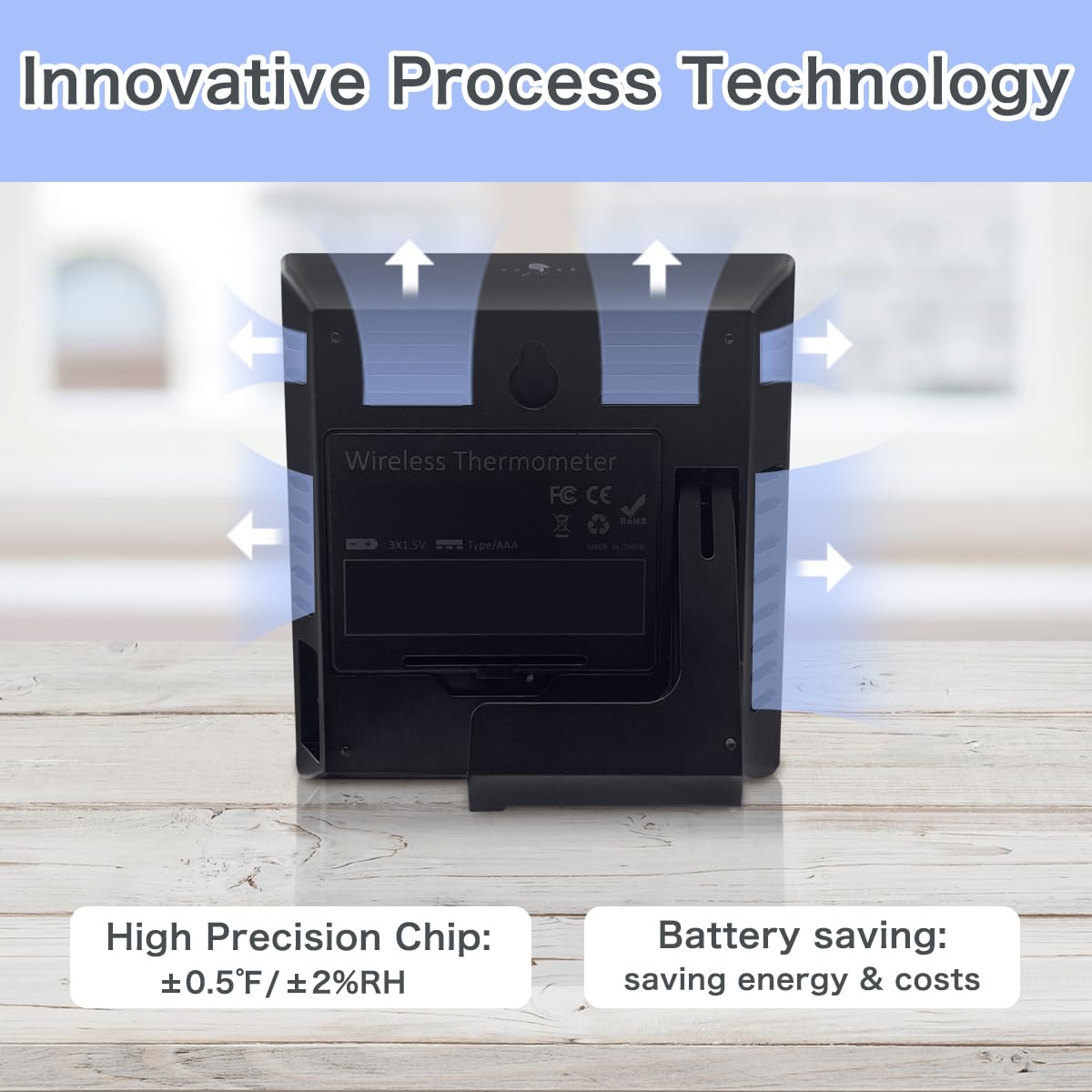 KIDLEDUCT Indoor Outdoor Thermometer Wireless Battery Powered, High Precision Inside Outside Humidity Temperature with Alert, Backlight Weather Thermometers with 2 Sensors, 330ft Wireless, Black