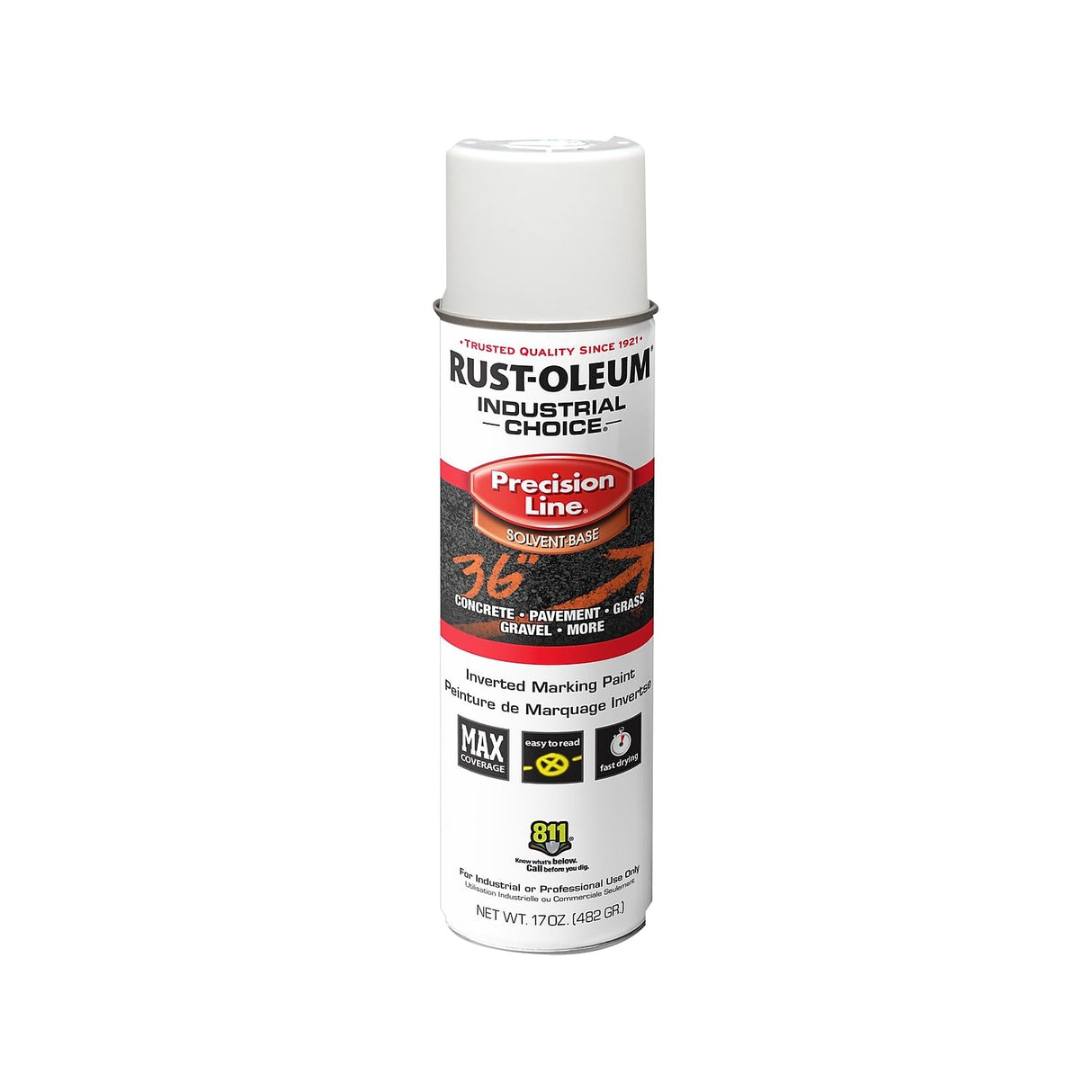 Rust-Oleum 203030-12PK Industrial Choice Inverted Solvent-Based Marking Spray Paint, 17 Oz, White, 12 Pack