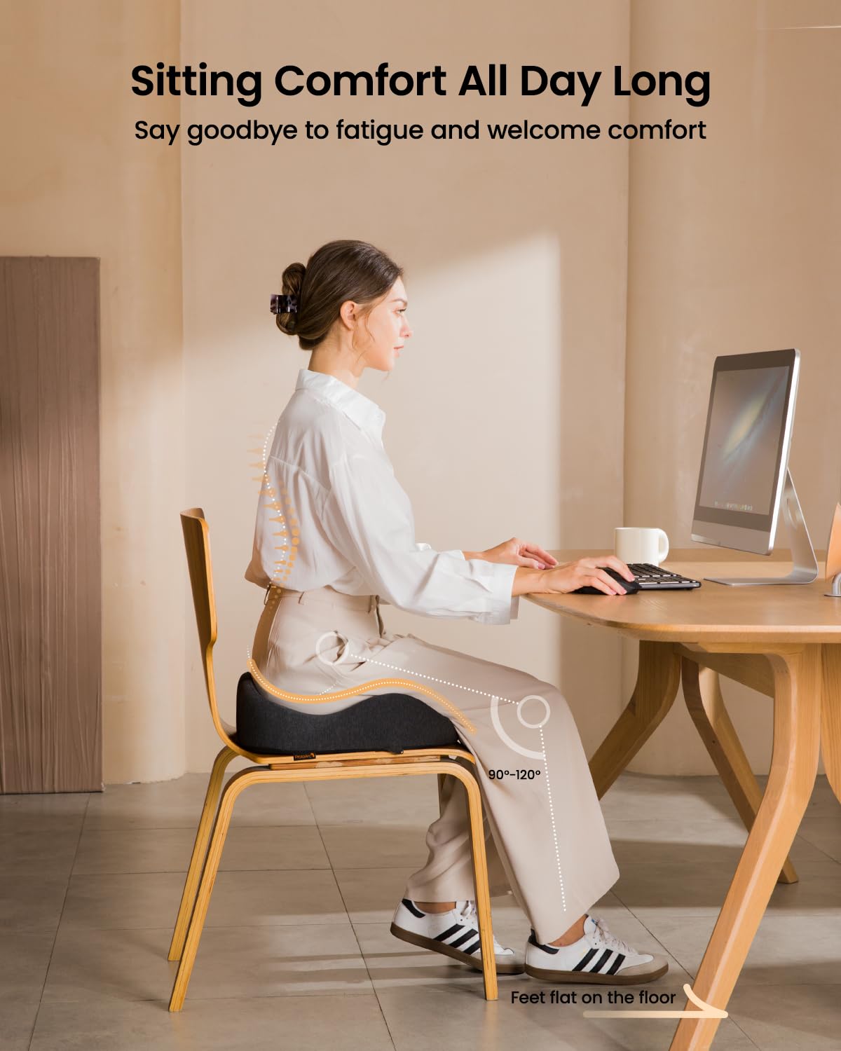 ProtoArc Seat Cushion for Tailbone Pain Relief, Office Chair Cushion, Coccyx Cushion, Ergonomic Memory Foam Seat Cushion for Home, Car, Pressure Relief Pad for Hip, Coccyx, All Day Comfort - Black