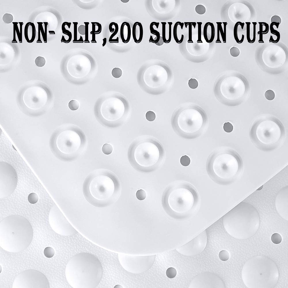 YINENN Bath and Shower Safety Mats 40x16 inch, Non Slip with Suction Cups for Bathroom Stall and Tub Floor, Extra Large and Machine Washable, Drain Holes Keep Bathtub Clean, White