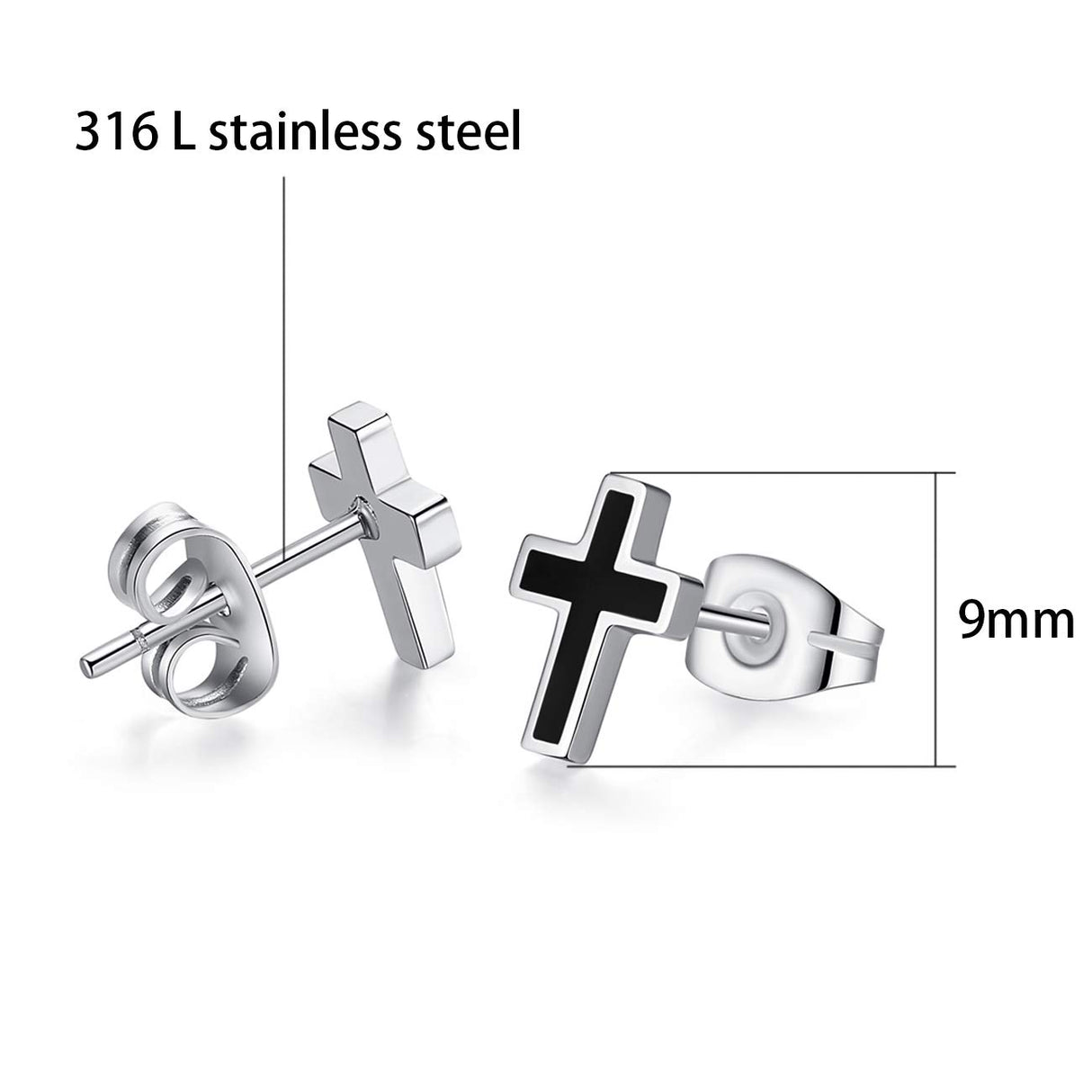 REVEMCN 3-Pair Cross Earrings for Men & Women, Stainless Steel & 925 Silver