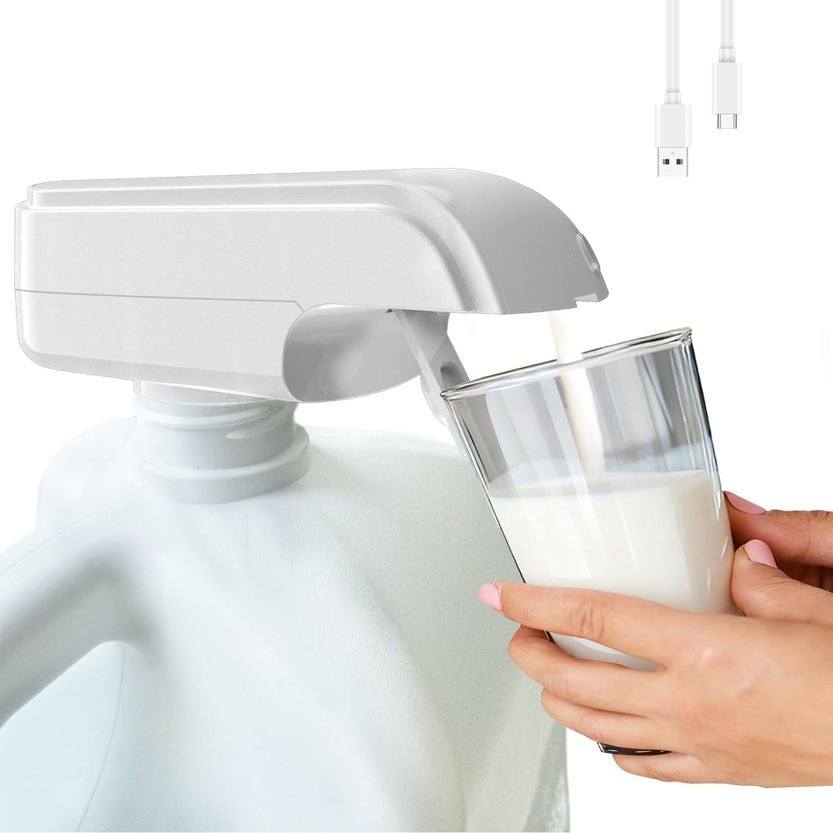 Automatic Drink Dispenser Hands-Free Beverage Milk Dispenser for Fridge Gallon USB Rechargeable Spill-Proof Design for Home Kitchen Parties