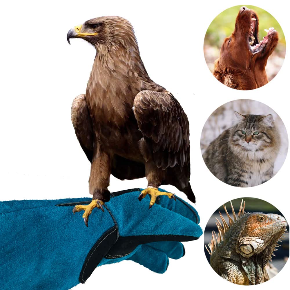 Animal Handing Gloves Bite Proof 23.7 Inch Kevlar Reinforced Multipurpose Pet Leather Glove Padding Dog,Cat Scratch,Bird Handling Falcon Gloves Grabbing,Reptile Squirrel Snake Bite