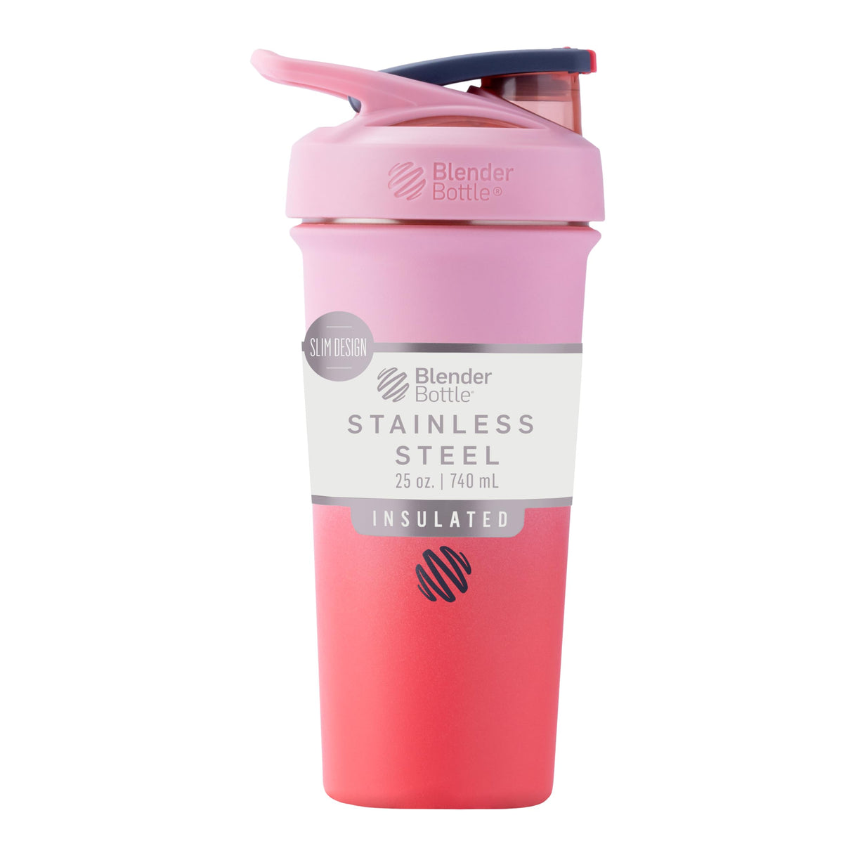 BlenderBottle Sport Sleek Insulated Stainless Steel Shaker Bottle with Wire Whisk, 25-Ounce, Flamingo Ombre – Protein Shakes & Hydration for Athletes & Fitness Enthusiasts, Easy Mixing, Slim Easy to Hold, Keeps Drinks Cold, Lockable Lid