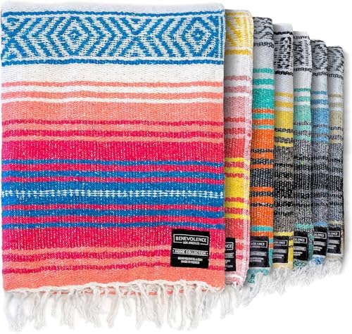 Benevolence LA Authentic Handwoven Mexican Blanket | Yoga Blankets, Outdoor, Picnic, Beach, Camping | Equestrian Saddle | Serape 50x70 inches - Coral, Pack of 1