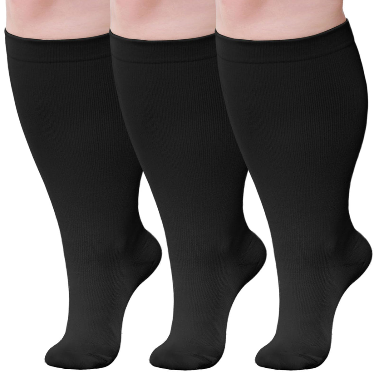 Wide Calf Compression Socks: Plus Size Compression Stockings for Men Women - Extra Large 20-30 mmHg Compression Hose Support for Travel Nurses Running Pregnancy 3 Pairs 4XL Black