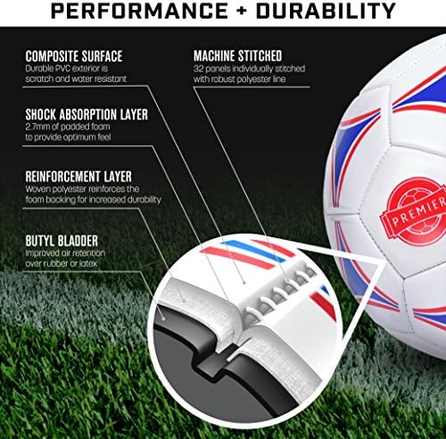 GoSports Premier Soccer Balls - Single or 6 Pack - Sizes 3, 4, 5, with Ball Pump