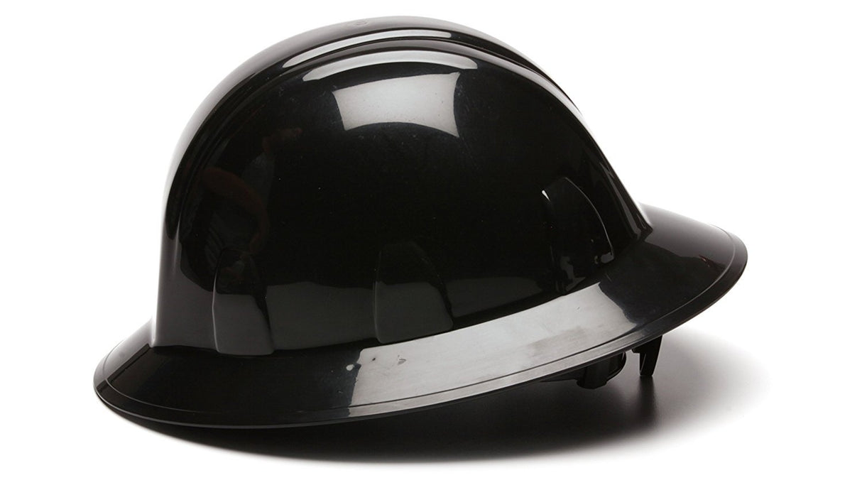 Pyramex Safety SL Series Full Brim Hard Hat, 4-Point Ratchet Suspension, Black, Medium